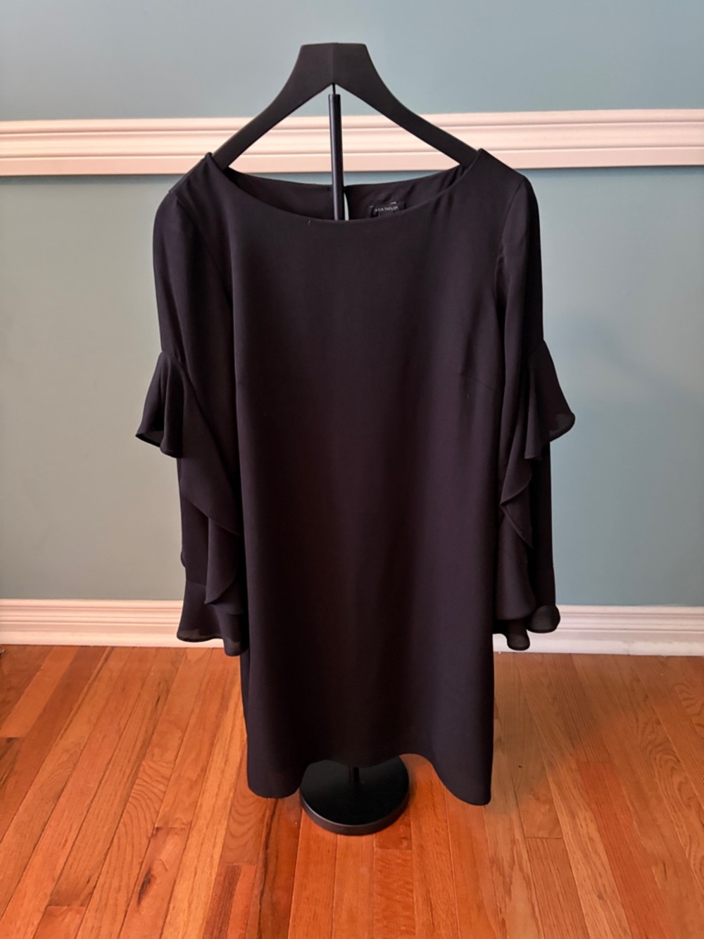 Ann Taylor Black Ruffle-Sleeve Shift Dress